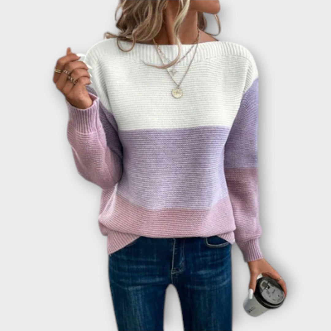 Boat Neck Three-Tone Jumper in Purple — VerolynBoutique
