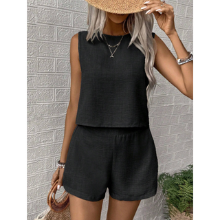 Crew Neck Tank Shorts Set in Black — VerolynBoutique
