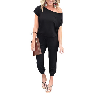 Off-Shoulder Jogger Jumpsuit in Black — VerolynBoutique