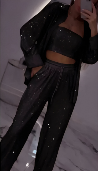 Sequin Three-Piece Lounge Set in Black — VerolynBoutique