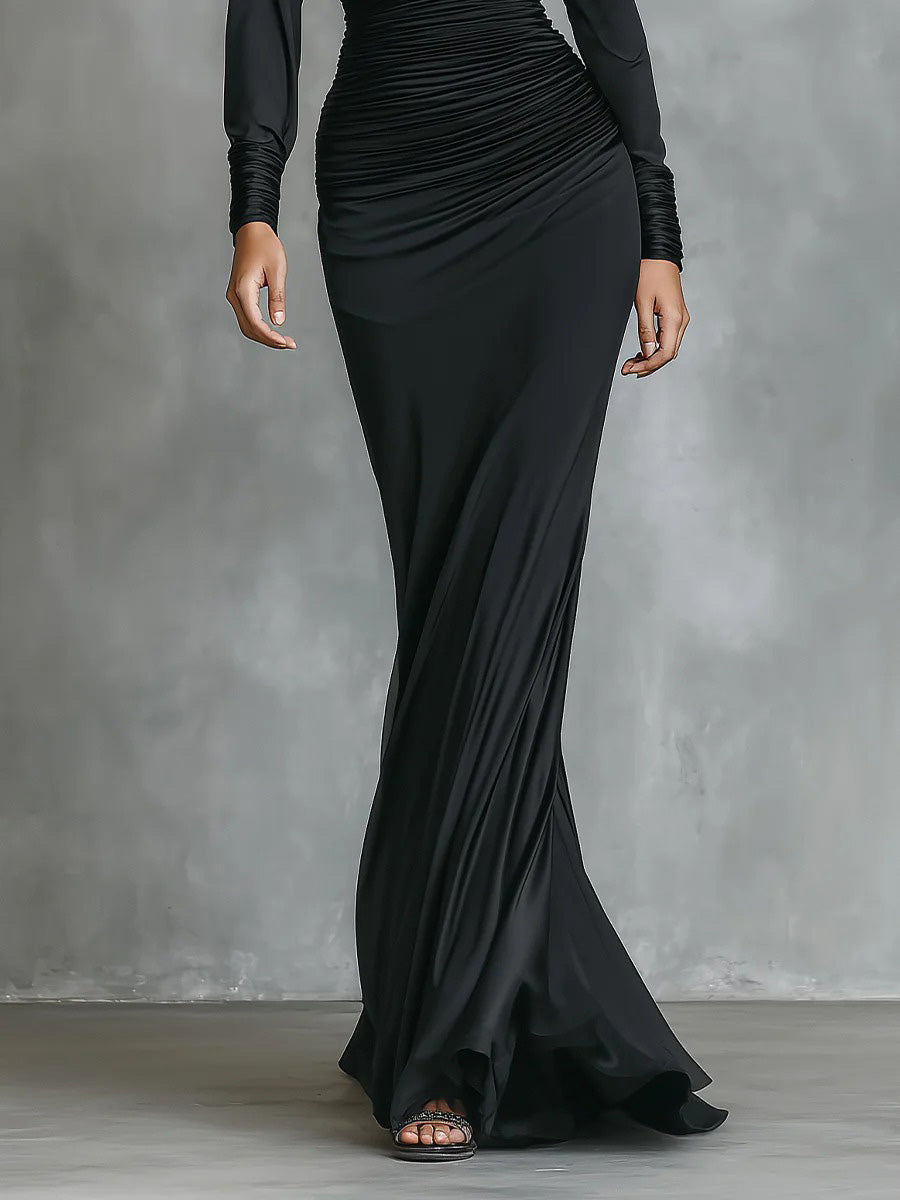 Satin One-Shoulder Mermaid Dress in Black — VerolynBoutique