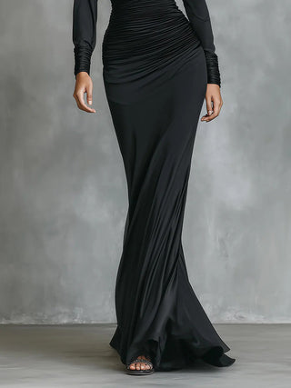 Satin One-Shoulder Mermaid Dress in Black — VerolynBoutique