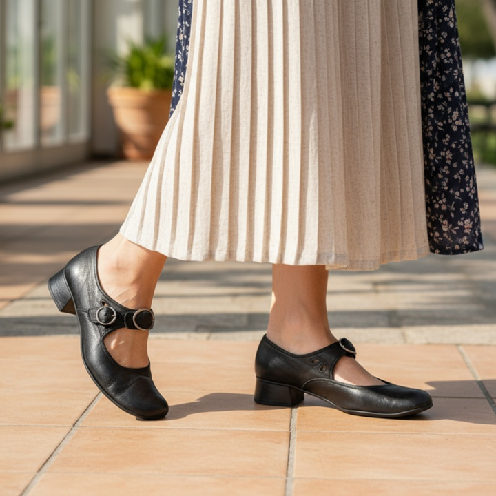 Cutout Buckle Mary Jane Shoes in Black — VerolynBoutique
