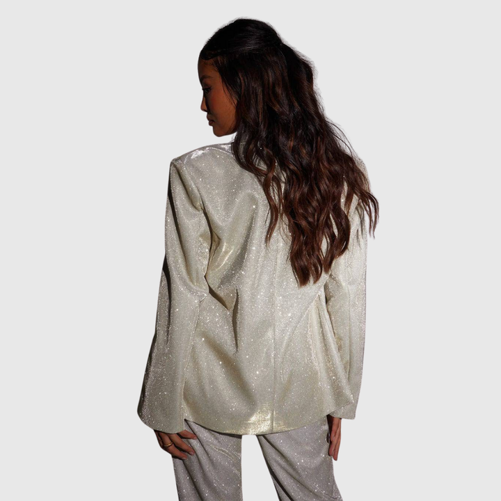Glitter Three-Piece Trouser Set in Silver — VerolynBoutique