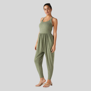 Backless U-Neck Lounge Jumpsuit in Green — VerolynBoutique