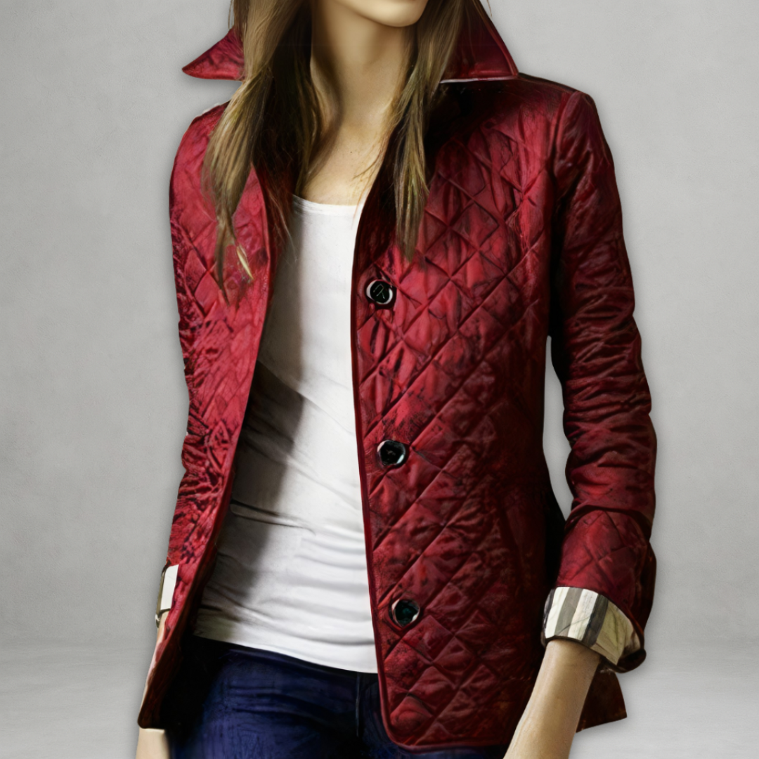 Tailored Diamond Quilted Jacket in Burgundy — VerolynBoutique
