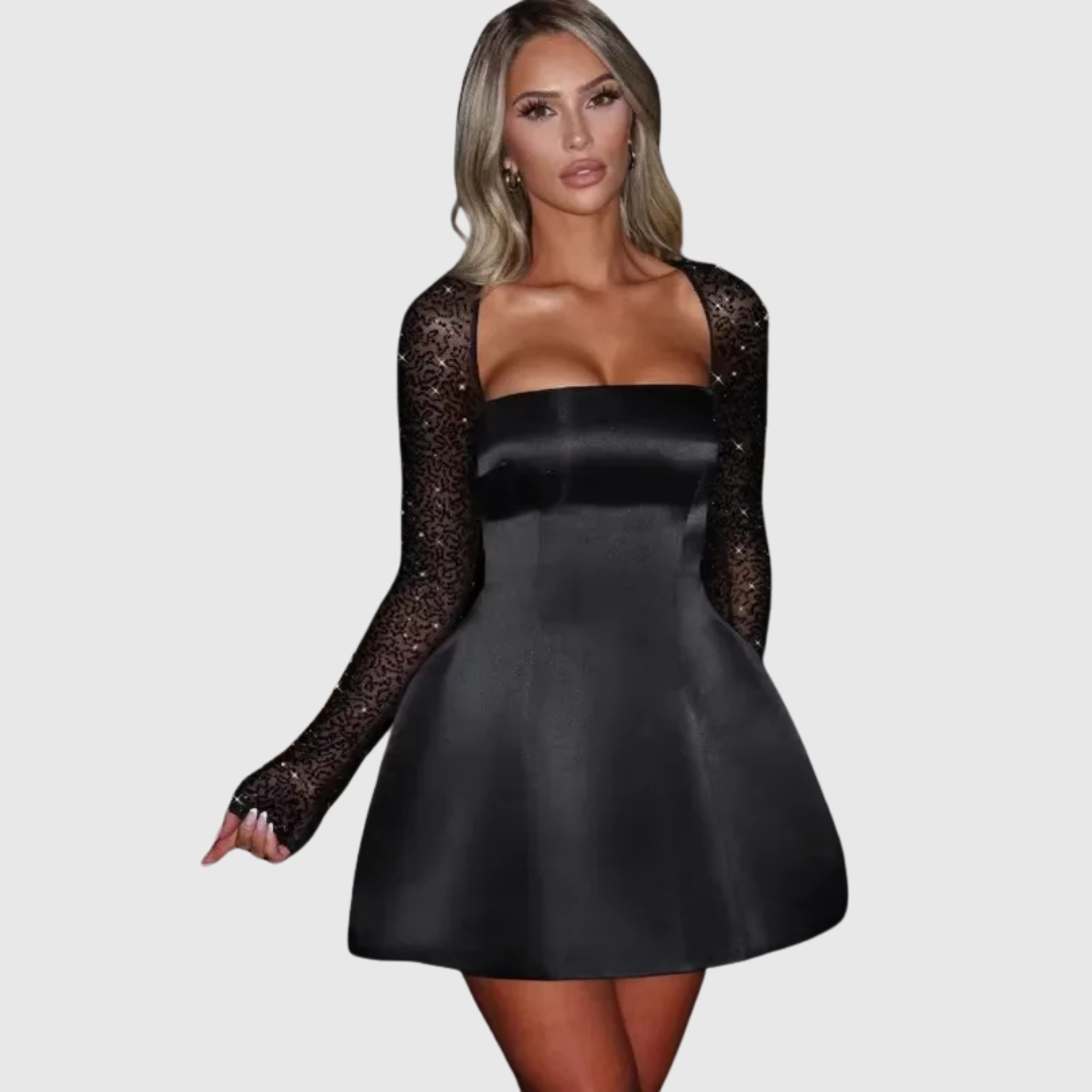 Sheer Sleeve Sequin Dress in Black — VerolynBoutique