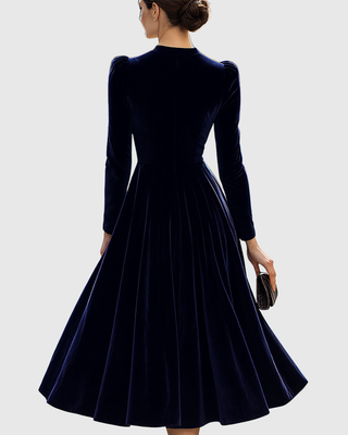 Verolyn - Navy Velvet Midi Dress