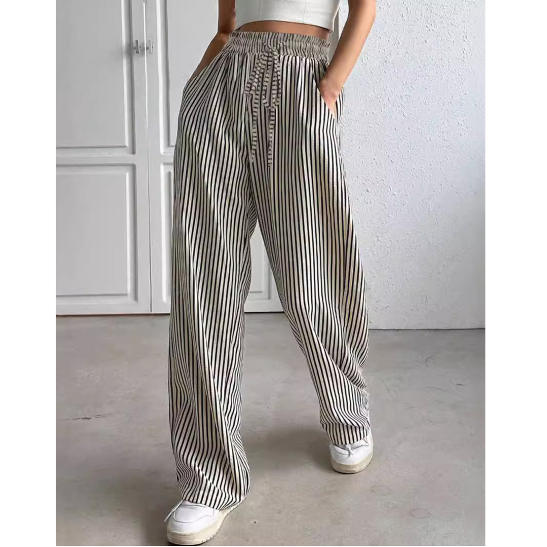 Striped Smocked Waist Trousers in Black & White — VerolynBoutique