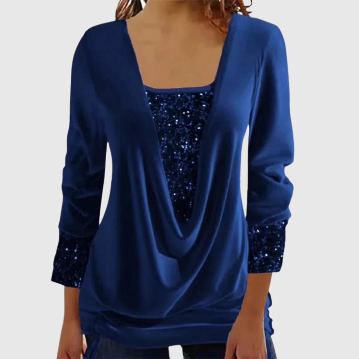Sequin Layer Draped Blouse in Blue — VerolynBoutique