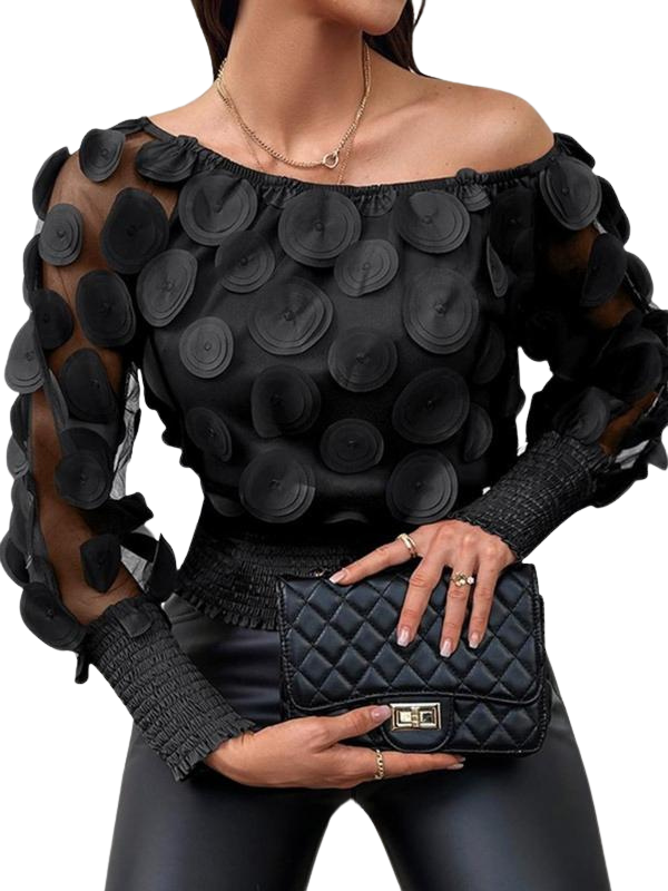 Off-Shoulder Circle Detail Blouse in Black — VerolynBoutique