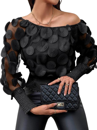 Off-Shoulder Circle Detail Blouse in Black — VerolynBoutique