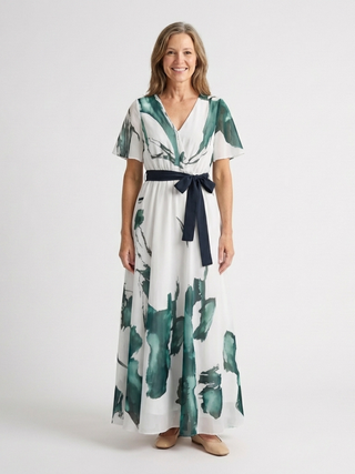 Flutter Sleeve Belted Maxi Dress in Green — VerolynBoutique