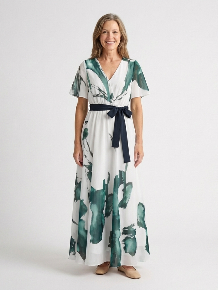 Flutter Sleeve Belted Maxi Dress in Green — VerolynBoutique