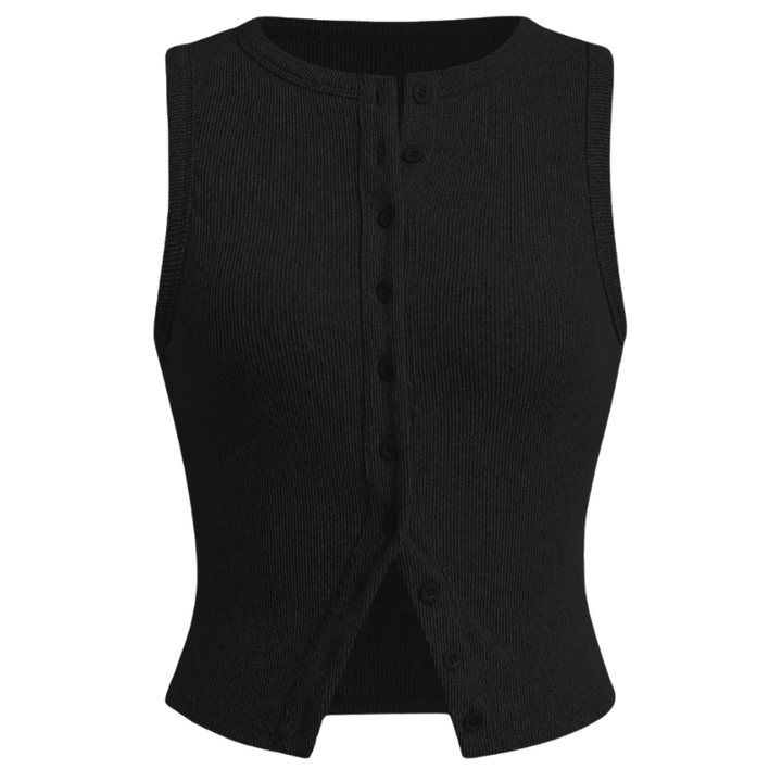 Ribbed Button Crop Tank Top in Black — VerolynBoutique