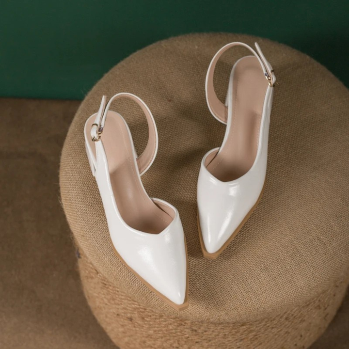 Glossy Pointed Slingback Block Heels in Black — VerolynBoutique