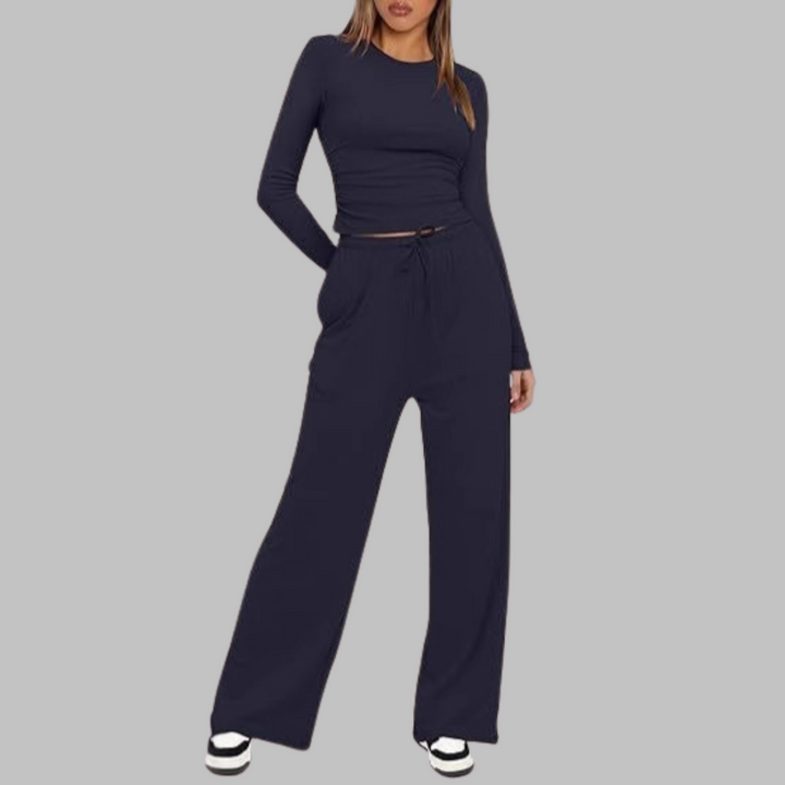 Long Sleeve Wide-Leg Trouser Set in Blue — VerolynBoutique