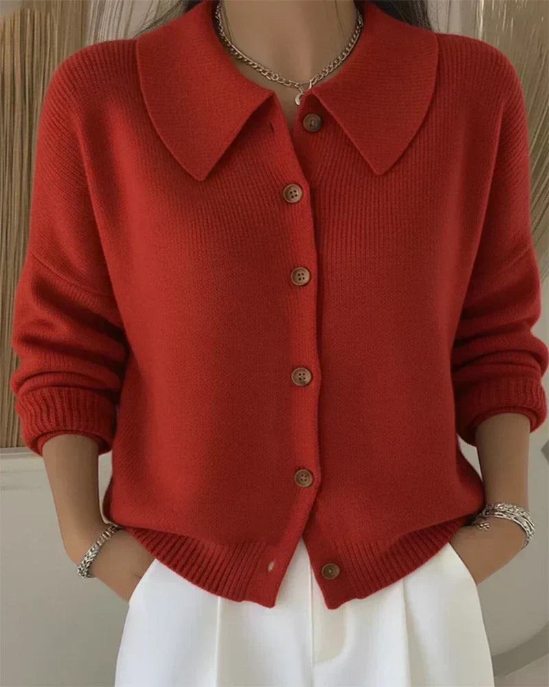 Verolyn shirt collar knit cardigan in red