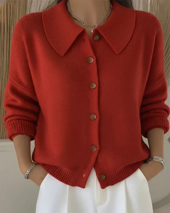 Verolyn shirt collar knit cardigan in red