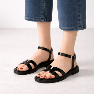 Cutout Front Ankle Strap Sandals in Black — VerolynBoutique