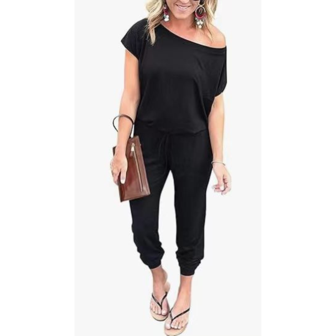 Short Sleeve Summer Lounge Jumpsuit in Black — VerolynBoutique