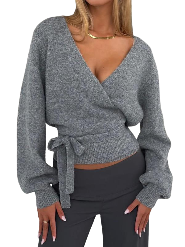 Wrap Front Tie Waist Cardigan in Charcoal — VerolynBoutique