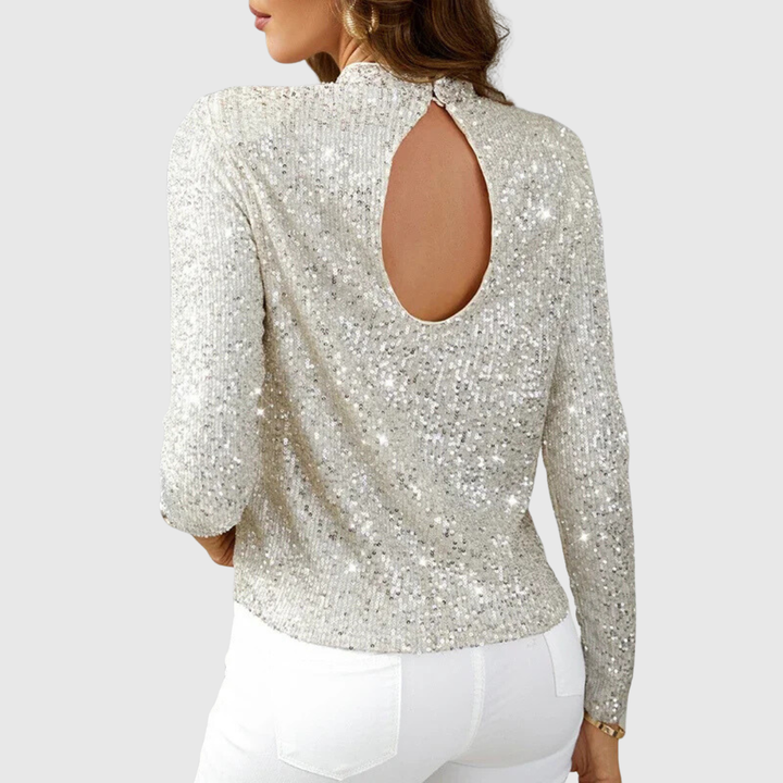 High Neck Sequin Party Top in Silver — VerolynBoutique