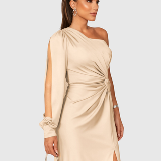 Twist-Front One-Shoulder Gown in Apricot — VerolynBoutique
