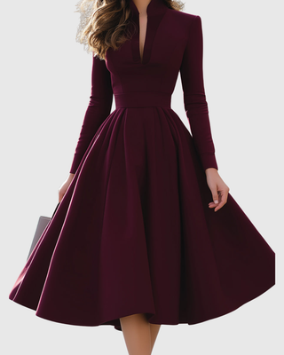 Verolyn - Wine V-Neck Midi Dress