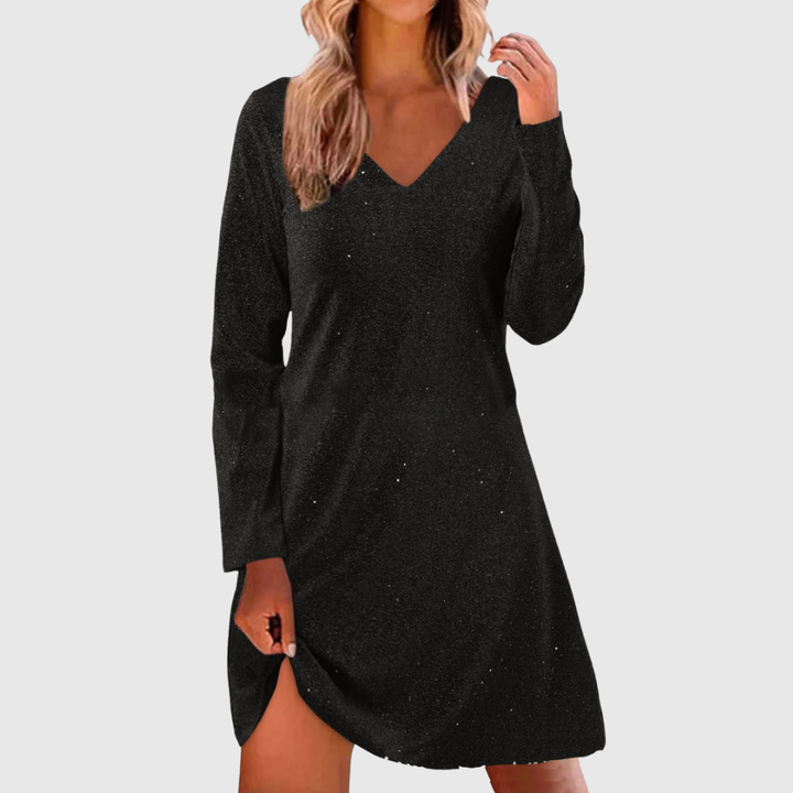 V-Neck Sequin Mini Dress in Black — VerolynBoutique