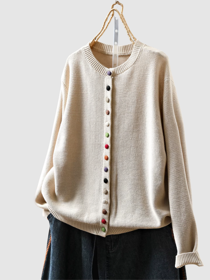 Button Detail Knit Cardigan in Beige — VerolynBoutique