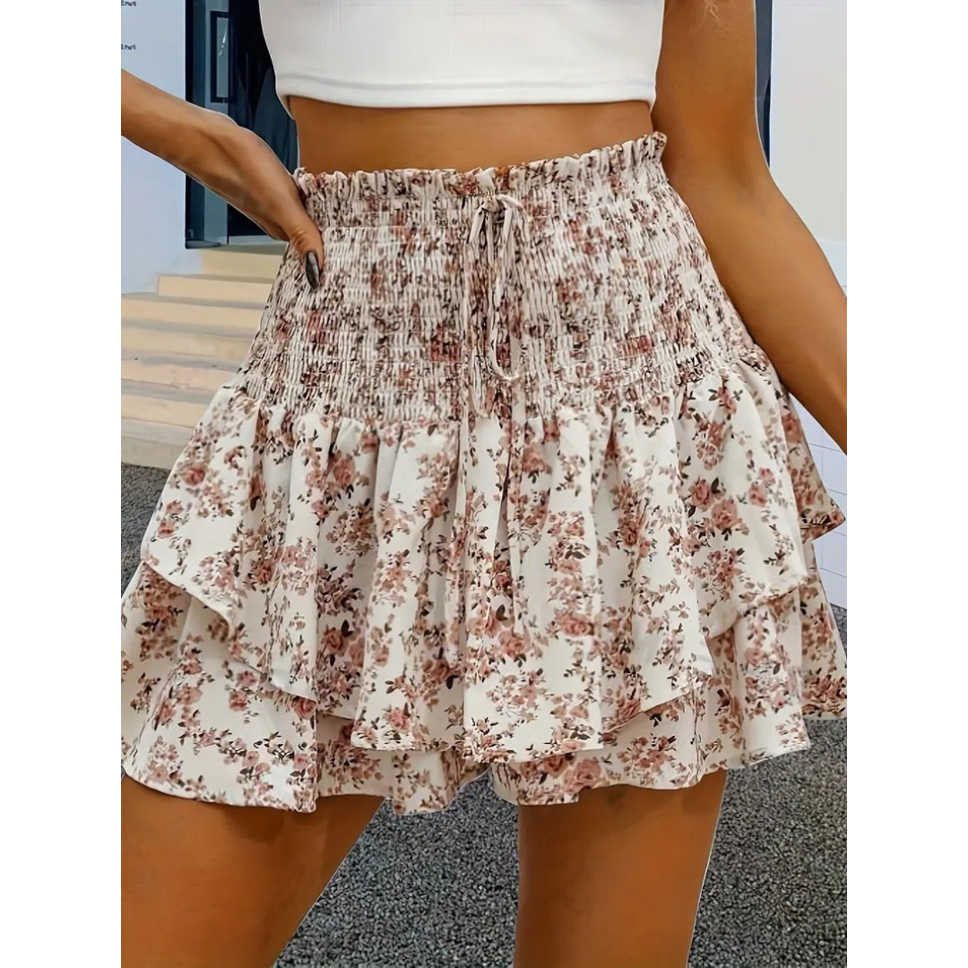 Shirred Layered Summer Skort in Apricot — VerolynBoutique