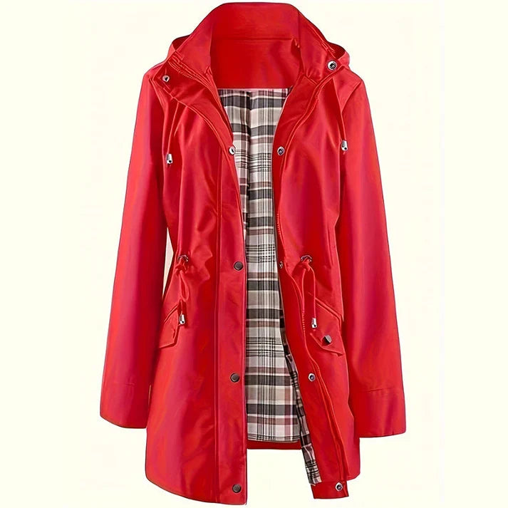 Verolyn drawstring waist waterproof rain jacket in red