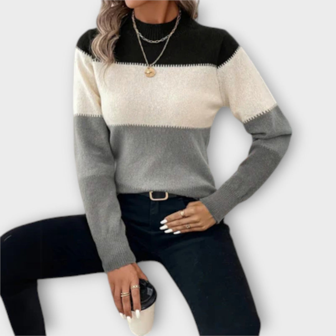 Mock Neck Colour Block Jumper in Grey — VerolynBoutique