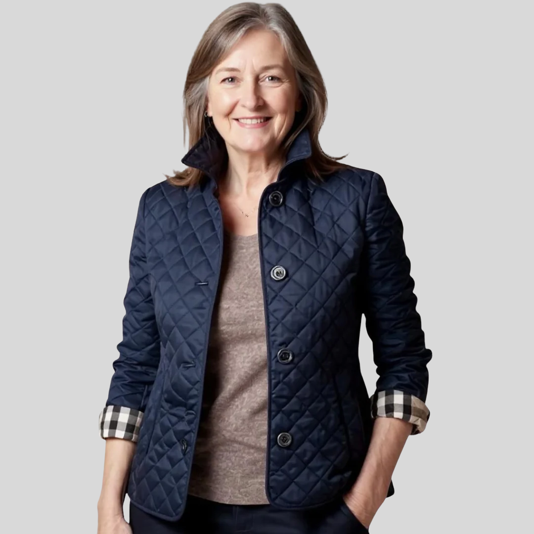 Turn-Down Collar Quilted Jacket in Blue — VerolynBoutique
