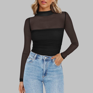 Verolyn - Sheer Mesh Long Sleeve Top