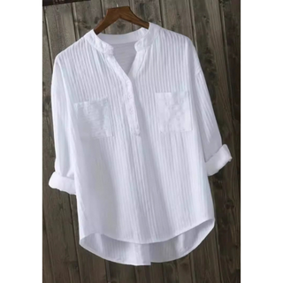 Chest Pocket Textured Blouse in White — VerolynBoutique