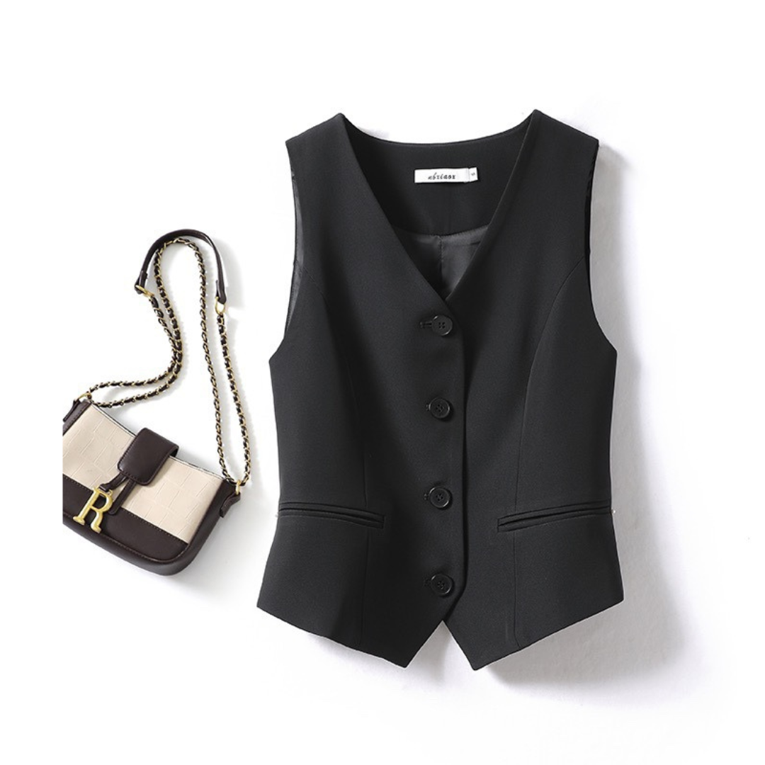 Tailored Button Front Waistcoat in Black — VerolynBoutique