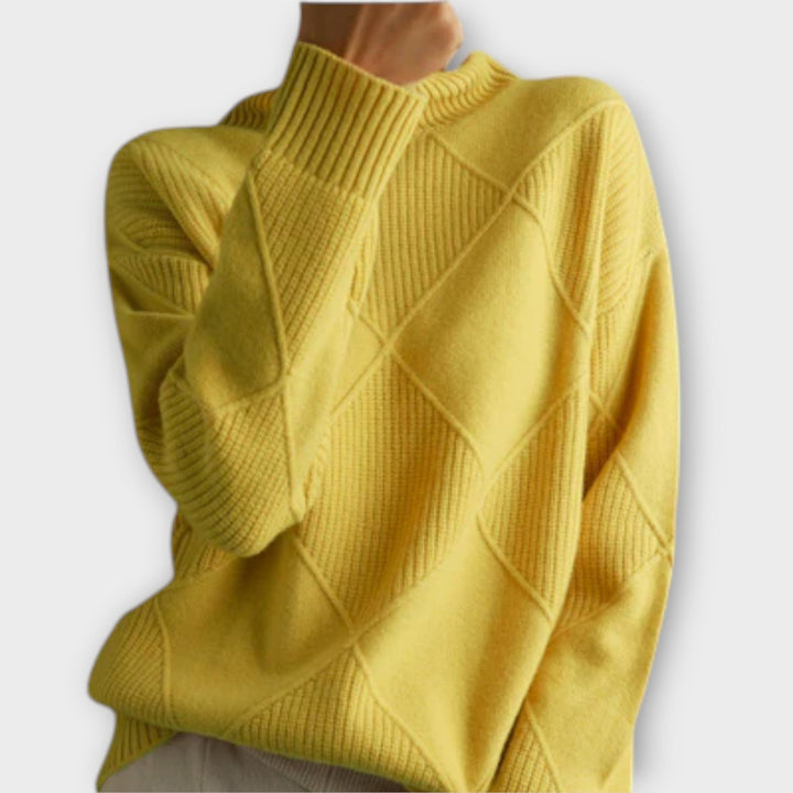Diamond Stitch Turtleneck Jumper in Yellow — VerolynBoutique