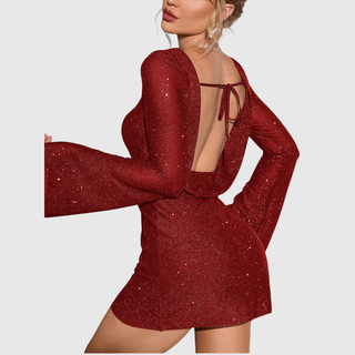 Shimmer Ruched Mini Dress in Black — VerolynBoutique