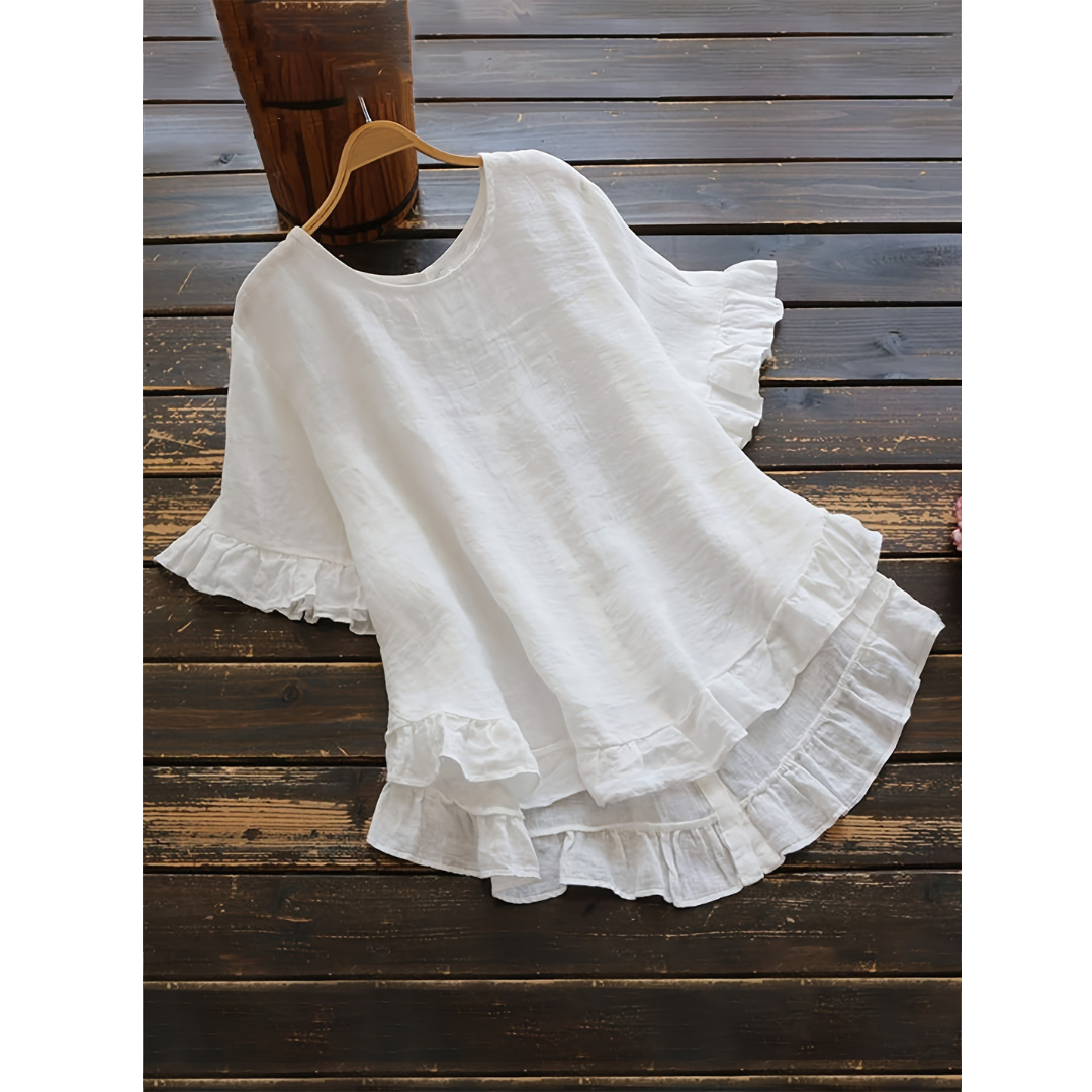 Ruffle Hem Summer Blouse in White — VerolynBoutique