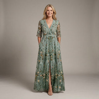 Half Sleeve Floral Maxi Dress in Green — VerolynBoutique