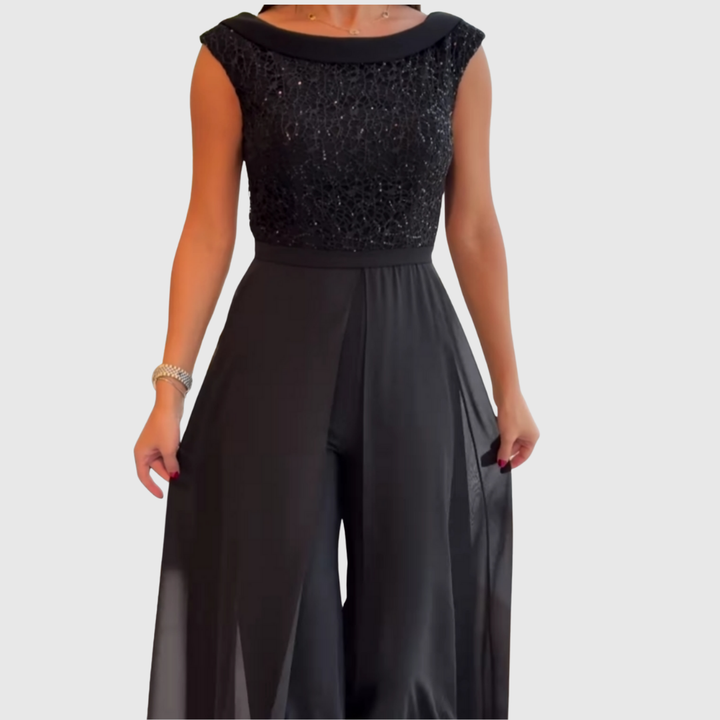 Embellished Sleeveless Wide-Leg Jumpsuit in Black — VerolynBoutique