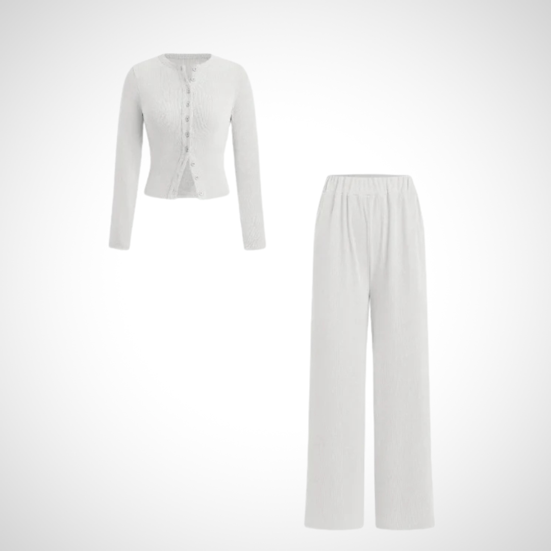 Button Front Top Trouser Set in White — VerolynBoutique
