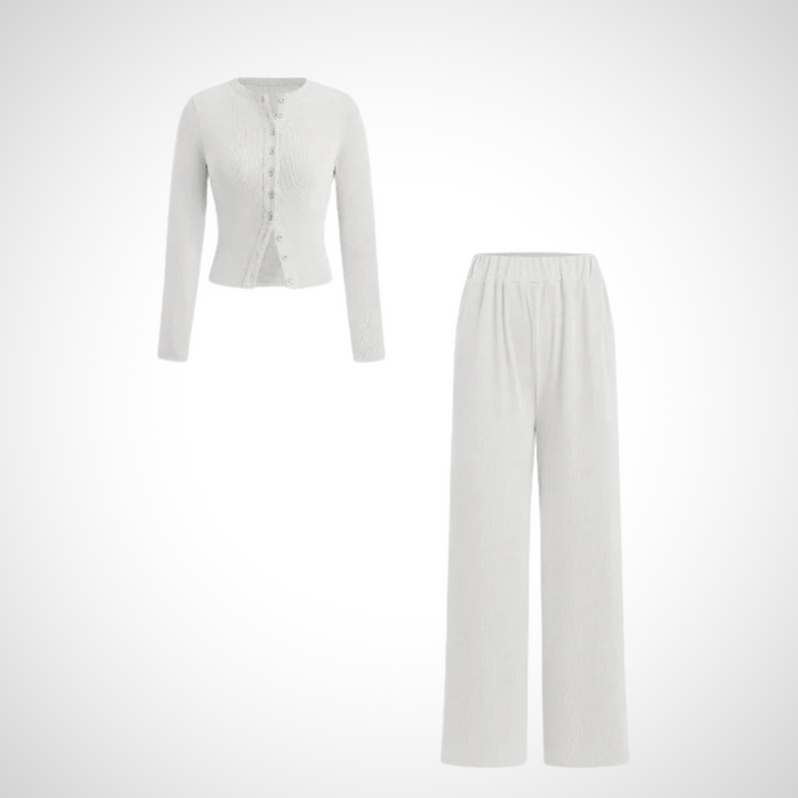 Button Front Top Trouser Set in White — VerolynBoutique
