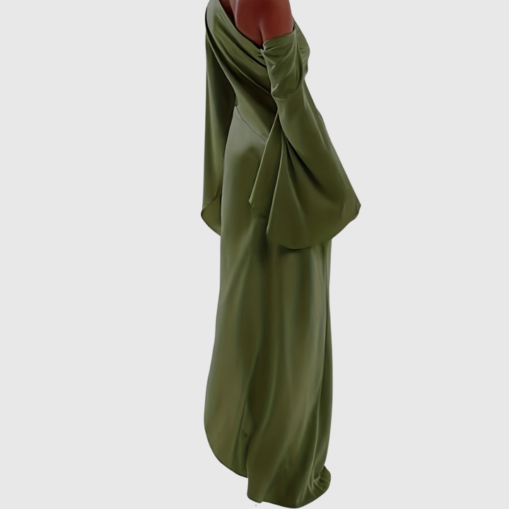 One-Shoulder Satin Evening Dress in Olive — VerolynBoutique