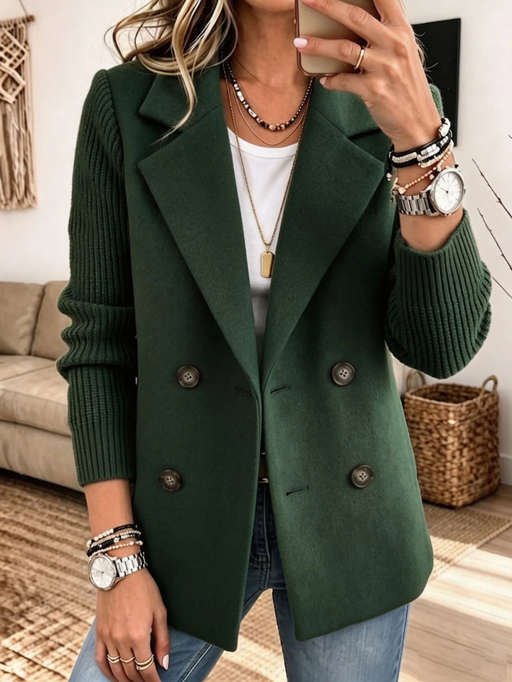 Verolyn peak lapel knit sleeve blazer in green