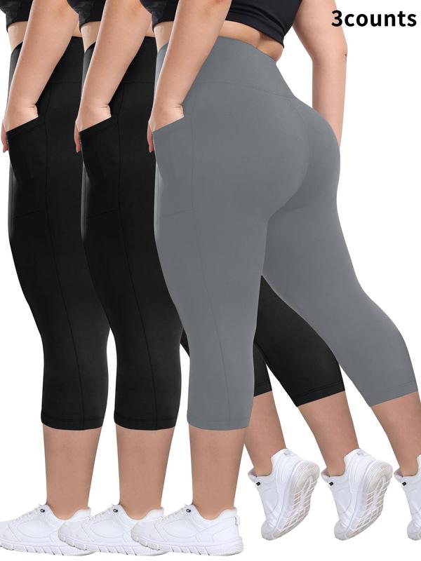 3-Pack High-Waisted Capri Leggings in Black/Black/Grey — VerolynBoutique