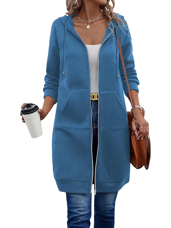 Verolyn fleece-lined long zip-up hoodie in blue