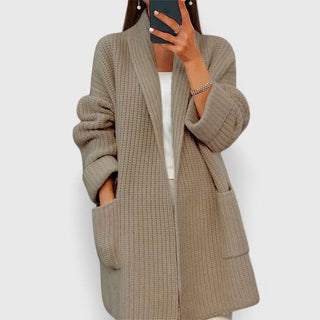 Longline Ribbed Pocket Cardigan in Camel — VerolynBoutique